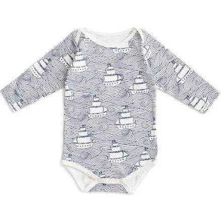 High Seas Organic Cotton Long-Sleeve Baby Snapsuit