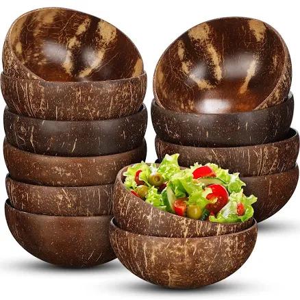 Bokon 12 Pcs Coconut Shell Bowls Polished Wooden Bowls Natural Smoothie Acai Bowls Salad Bowls for Vegan Gifts Kitchen Decor (Small)