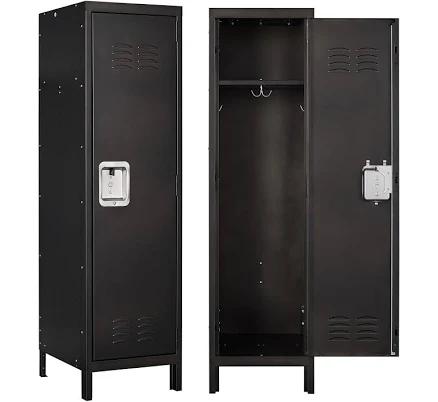 Anxxsu Metal Storage Locker, Lockable Employees Metal Locker with Door, 55" Height Steel Locker for Home, School, Office, Gym (Retro Black)