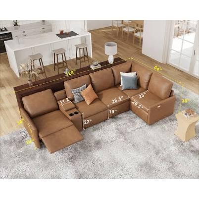 Power Recliner Reclining Sectional Sofa with Console, Dual Recliner, 7 Seats, L Shaped,