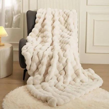 Super Comfort Oversized Warm Thick Bubble Double Sided Plush Rabbit Faux Fur Throw Blanket, Fluffy Blanket,Soft Cozy Blanket for Couch Chair Bed