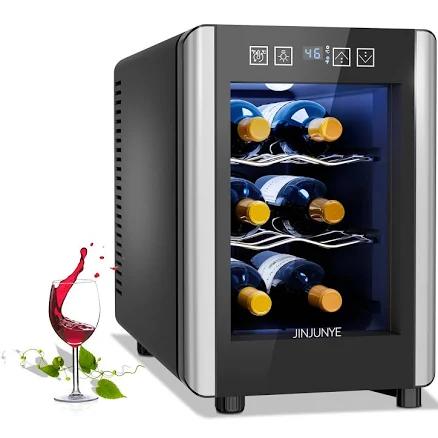 JINJUNYE 6 Bottle Wine Cooler Refrigerator, Small Wine Fridge, Countertop Wine Cooler with Digital Temperature Control, Mini Freestanding Wine