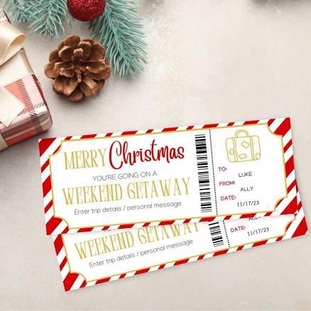 Christmas Surprise Weekend Getaway Gift Ticket | Weekend Getaway Trip Printable Template Voucher | Editable Christmas Gift Card |