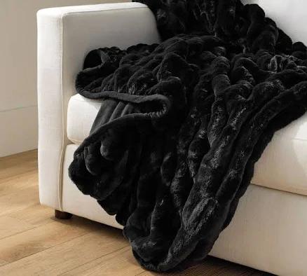 Pottery Barn Faux Fur Ruched Throw 60 x 80