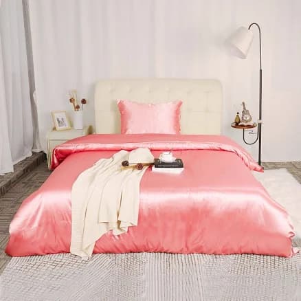 Silk Satin Bed Duvet Cover Set Twin, Pink