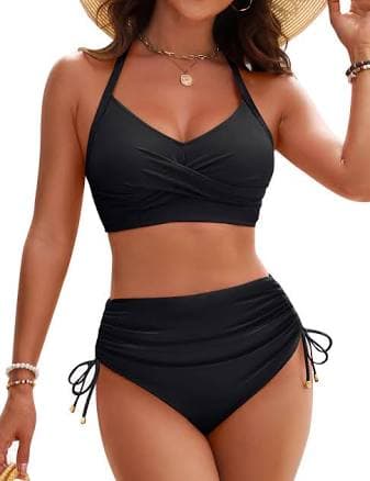 Blooming Jelly Women's High Waisted Crisscross Bikini Set with Drawstring