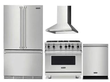 Package V7 - Viking Appliance Package - 4 Piece Luxury Appliance Package with Gas Range + Free Dishwasher - Stainless Steel