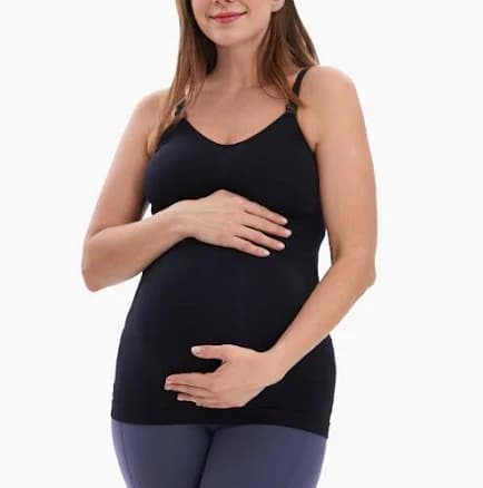 Hofish Women's Seamless Maternity/Nursing Tank Tops with Built-in Bra Comfortable Stretch Camisole for Breastfeeding Black(3PACK) / X-Large