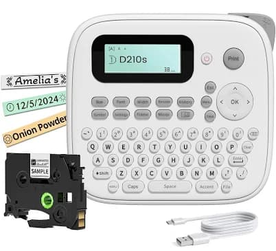 Label Maker Machine with Tapes, Waterproof Label Maker, D210s Laminated Inkless Label Maker, Label Machine with-Tape 12mm 0.47 White Portable Label