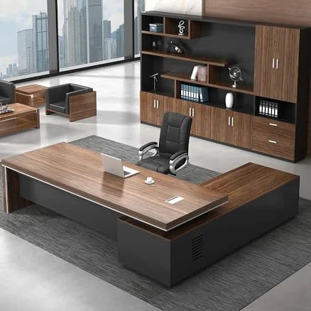 LITFAD Executive Office Desk with Wood Desk Top and Built-in CPU Storage Boss Table Computer Desk Home Office Furniture with Drawers - Without