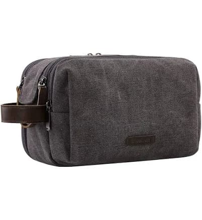 BAGSMART Toiletry Bag for Men, Canvas Travel Toiletry Organizer Dopp Kit Water-resistant Shaving Bag for Toiletries Accessories,Grey-Medium