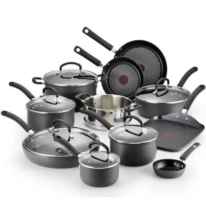 T-fal E765SH Ultimate Hard Anodized Nonstick 17 Piece Cookware Set, Black