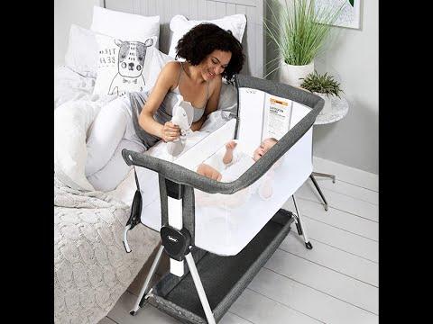 INFANS Baby Bassinet Bedside Crib, Newborn Sleeper w/Storage Basket, Mattress