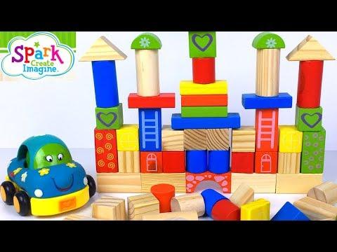 UNBOXING SPARK CREATE IMAGINE 150 PIECE WOODEN BLOCKS SET - FUN BUILDING KNOCKING OVER & REBUILDING