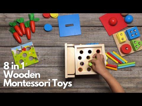 8-in-1 Wooden Montessori Toys | Wooden Sorting & Stacking Toys | Sensory Learning