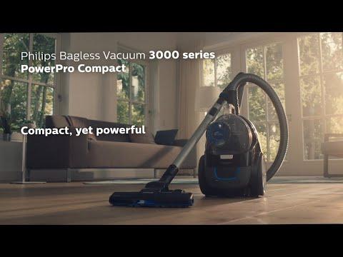 High Suction Power with Philips PowerPro Compact Vacuum Cleaner. Removes 99.9% Fine Dust