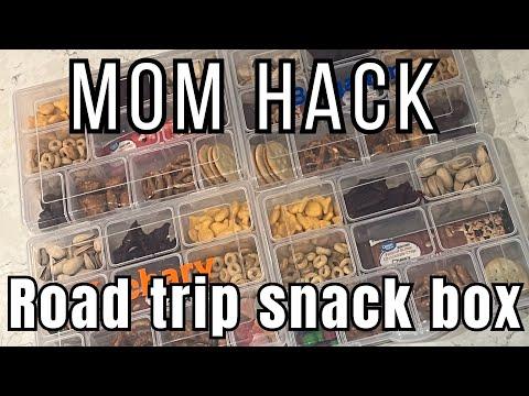 Mom Hack!  Kid snack box for road trips. #snacksforkids