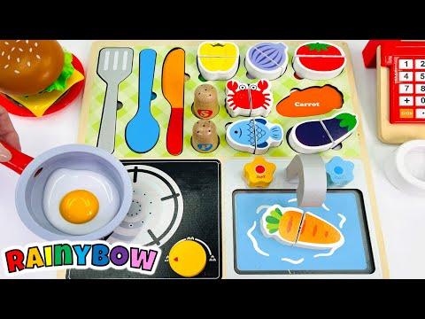 Pretend Cooking in a Toy Kitchen with a Fun Wooden Puzzle