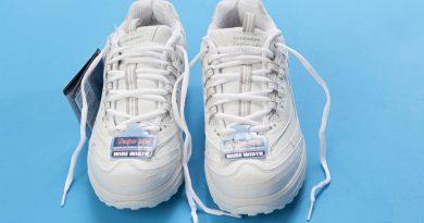 white sketchers on a blue background